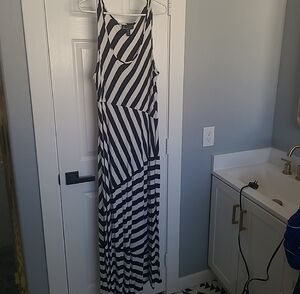 Lane Bryant Black & White Diagonal Striped Maxi Dress